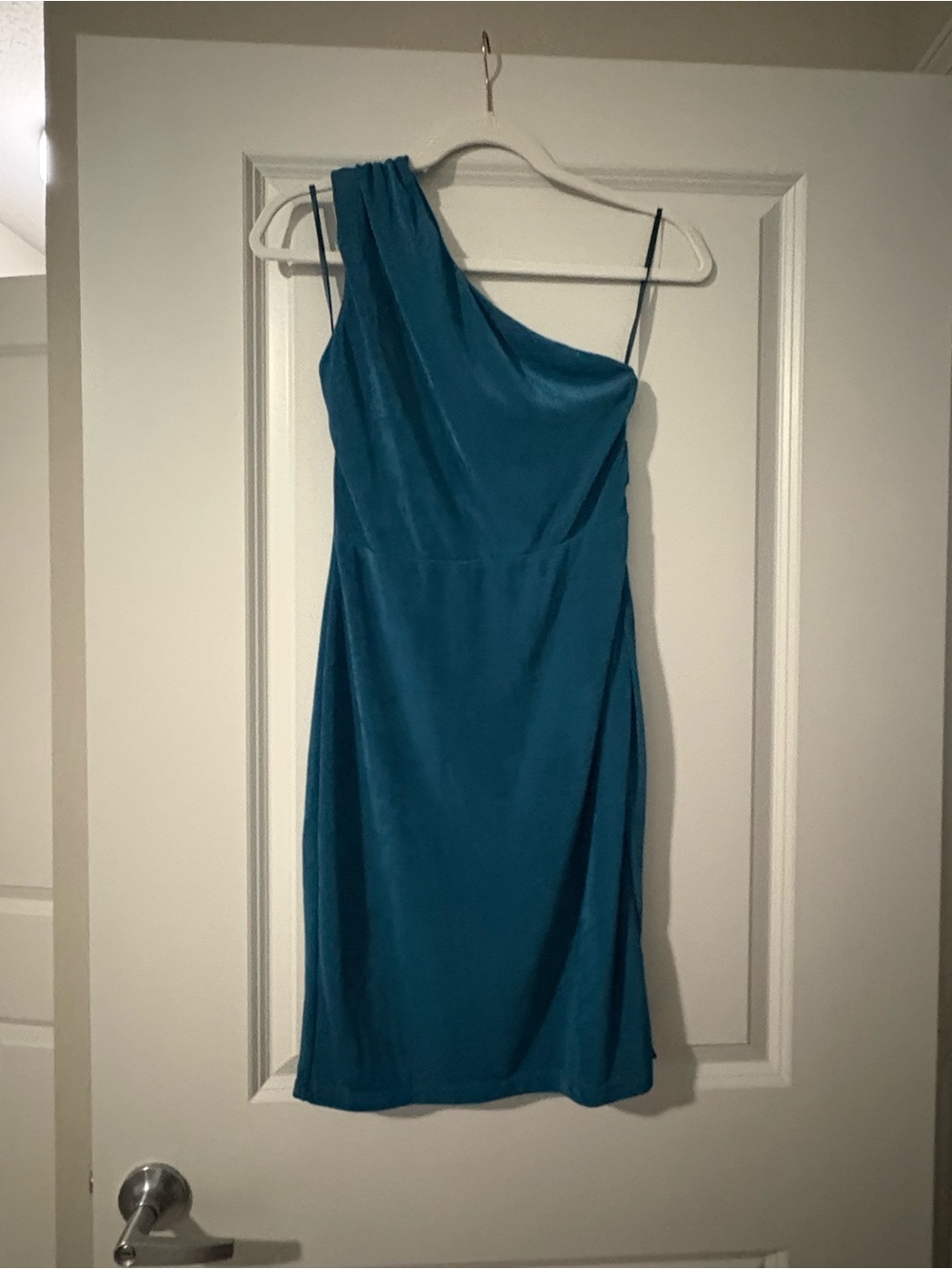 One-Shoulder Teal Cocktail Dress